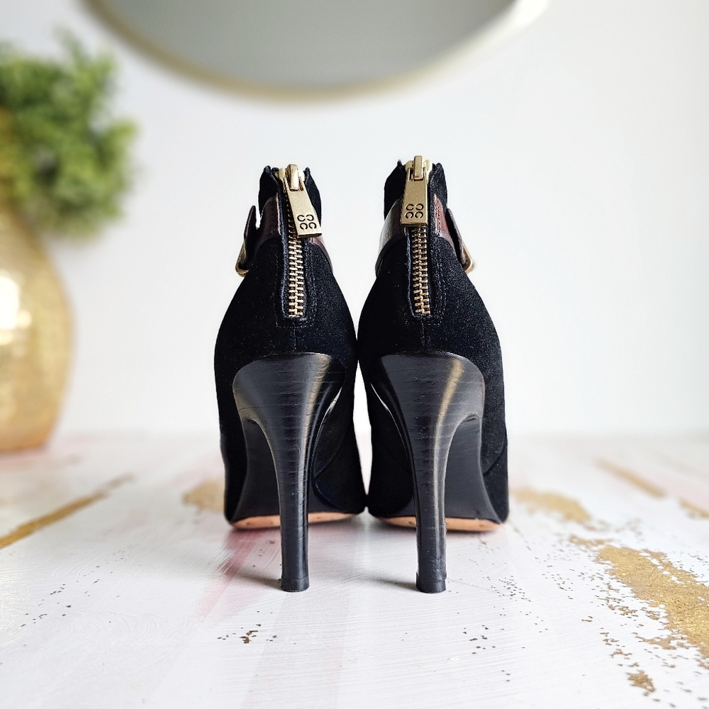 Coach "Ann" Black Suede Leather Elegant Booties Buckle Boots Heels Shoes Size 8B - Picture 4 of 15